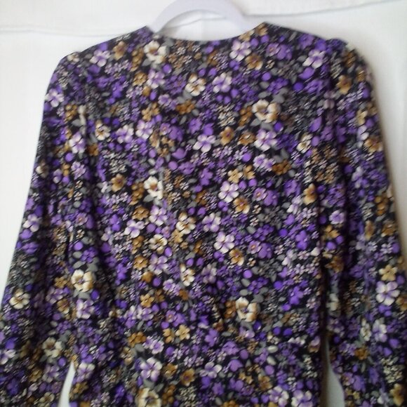 Vero Moda Dress Women S Short Long Sleeve V-Neck Floral Black Purple - Picture 14 of 16